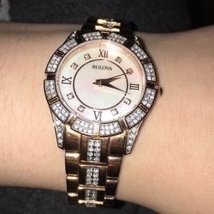 Bulova rose gold watch with Swarovski crystals